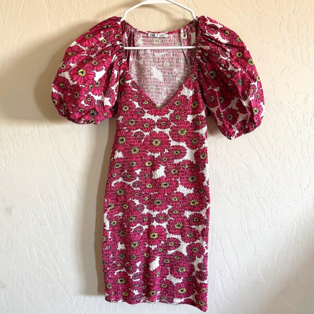 Zara Pink Daisy Floral Dress Pink